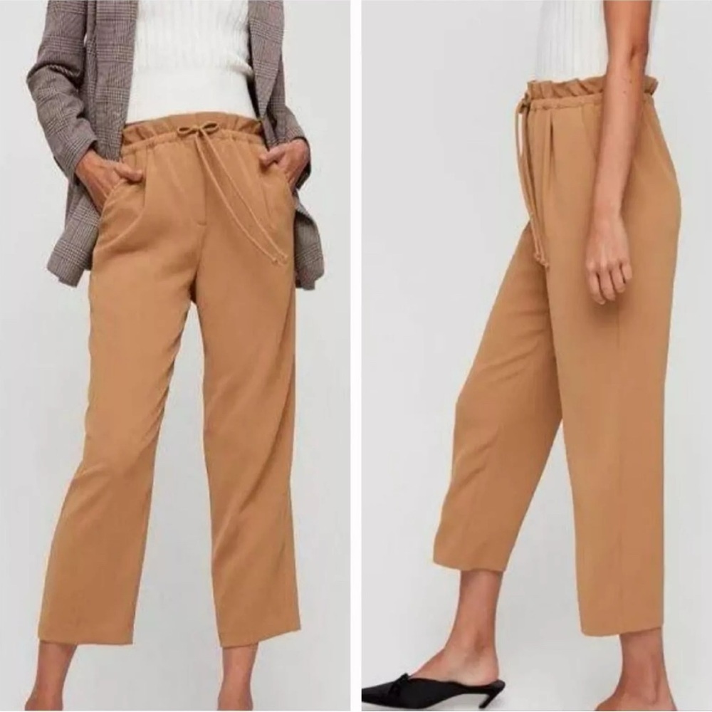 Aritzia Pant Paper Bag Trousers Wide Leg Pleated Camel Women’s Size S Office